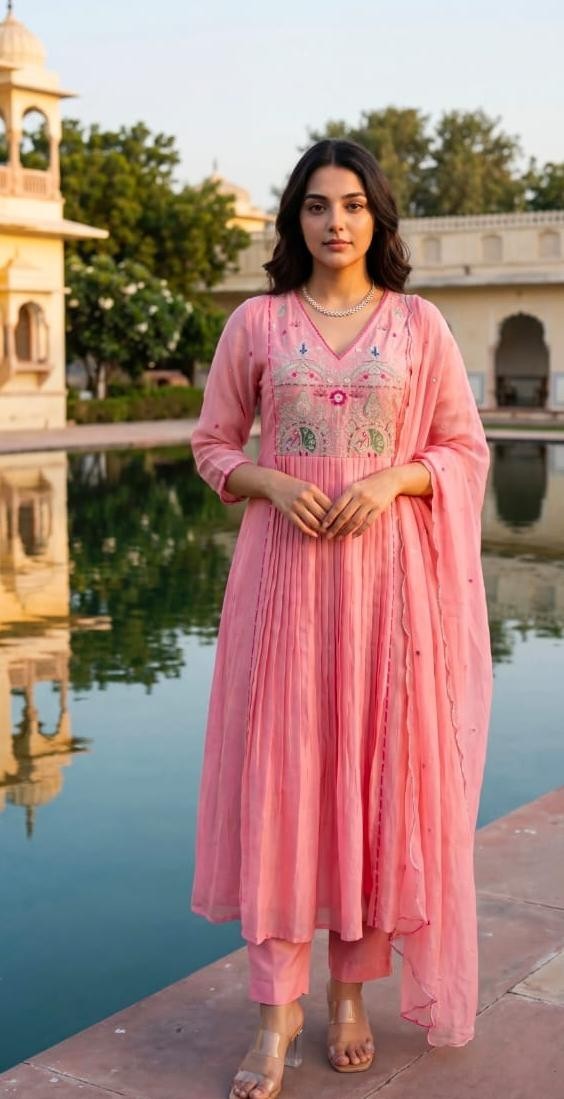Beautiful Cotton Anarkali Kurti Pant Dupatta Pakistani Party Wear Salwar Kameez