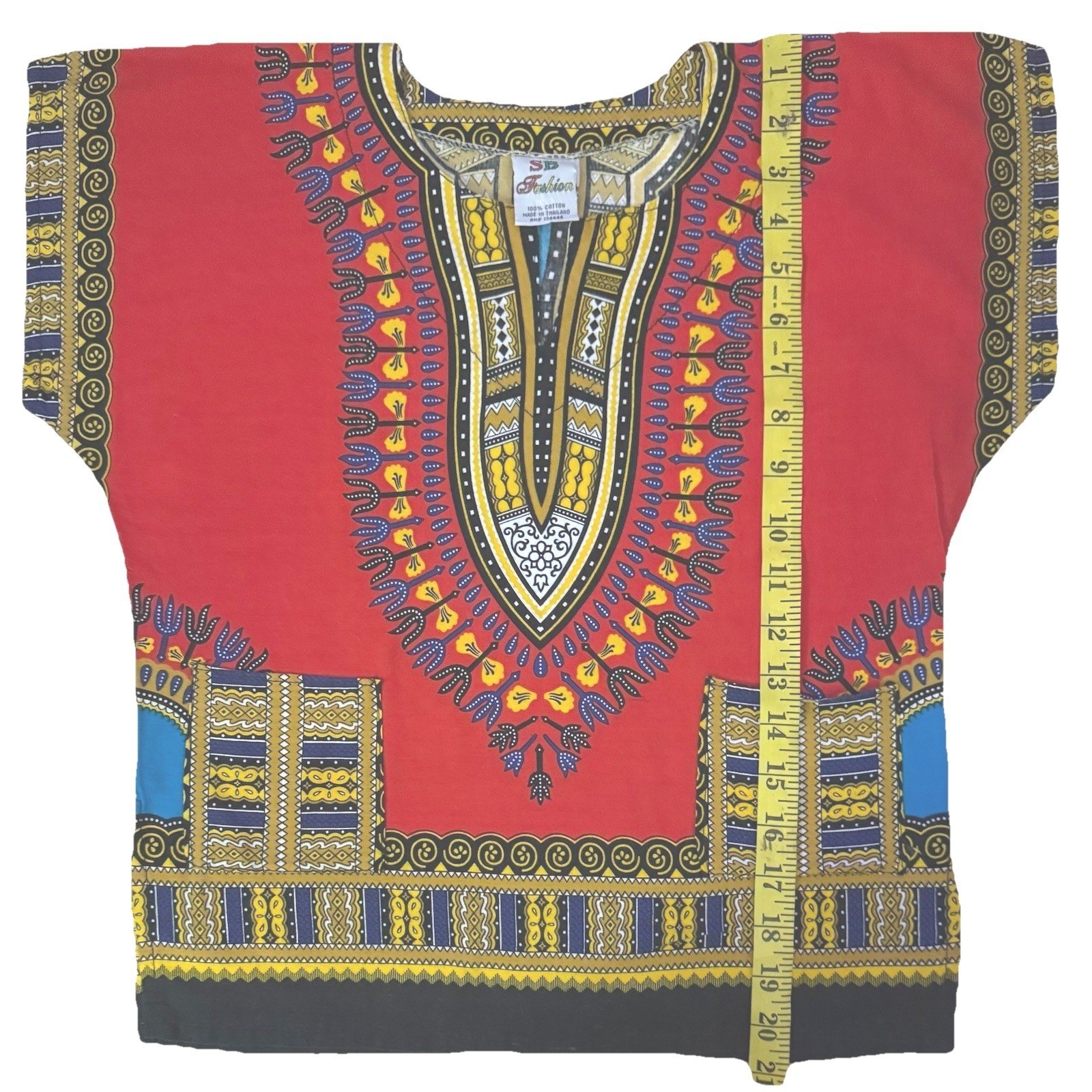 Kids African Dashiki Tunic Shirt Red Tribal Print Cotton Youth Unisex Top