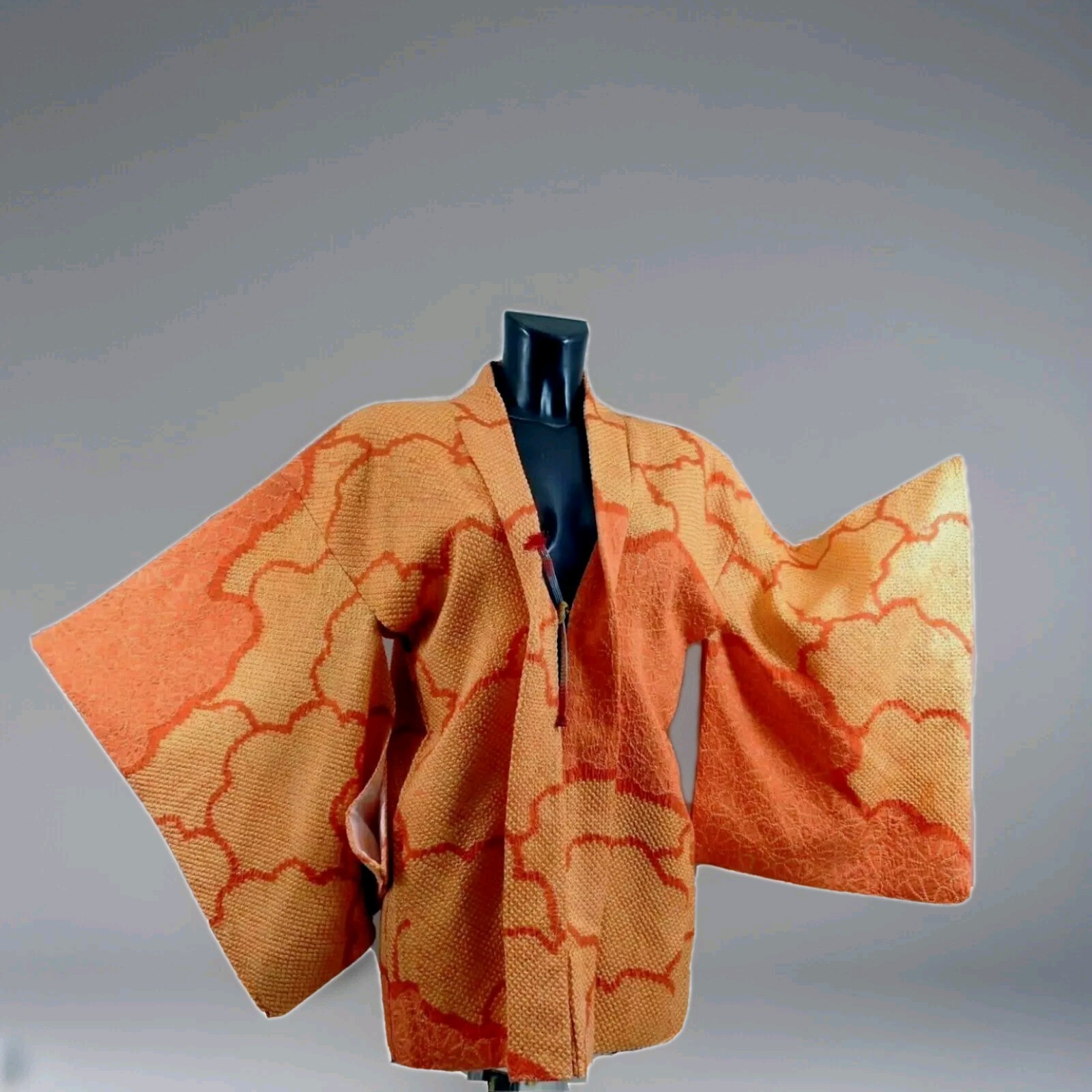 Vintage Original Japanese KIMONOJacket Pure Silk Embossed Orange/Pale Orange S-M