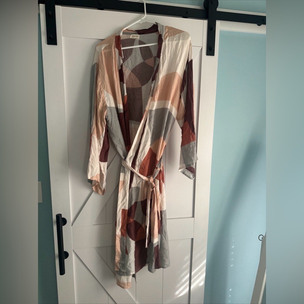 World Market Kimono Kaftan Boho Retro Free Size Open Front Geometric