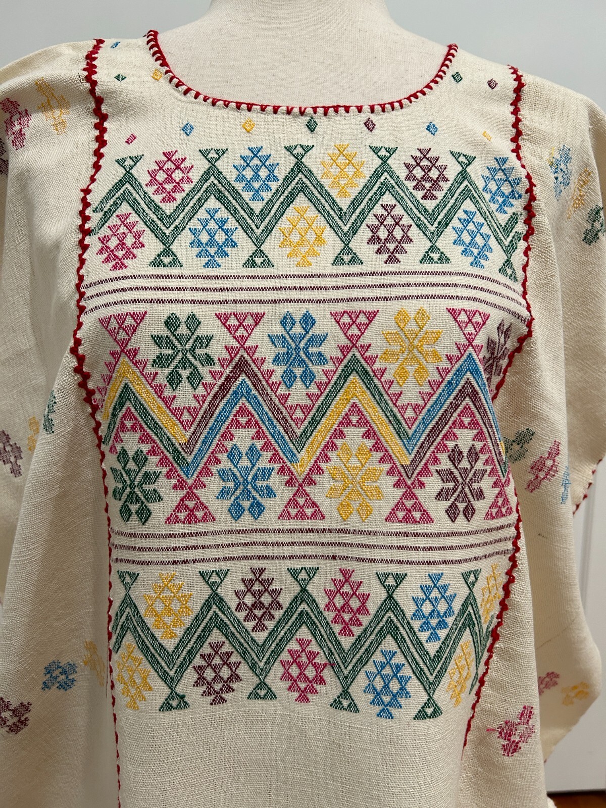 Mexican Women’s Amuzgo Dress Huipil Tunic Flowers Design, Bohemian, Vintage.