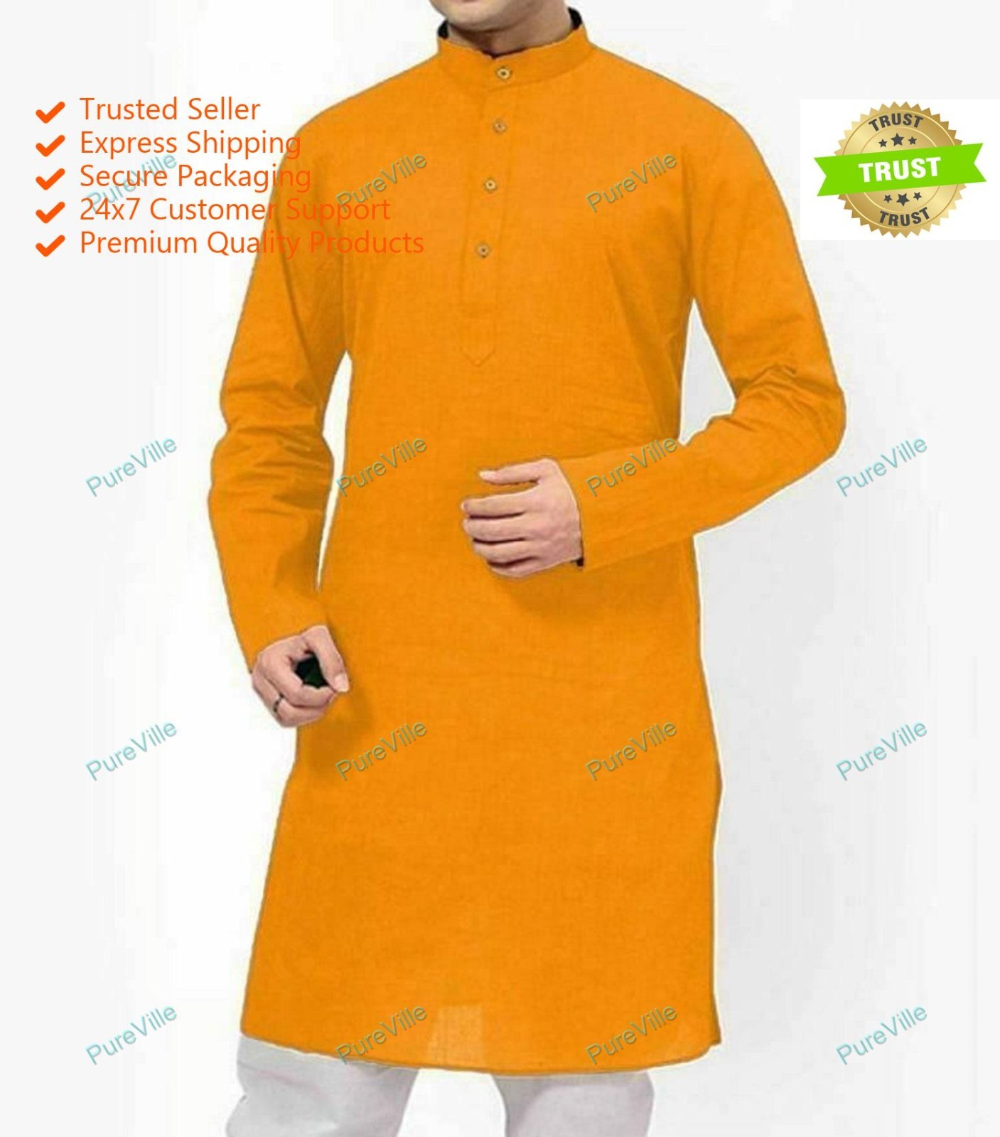 Indian Cotton Mens Shirt Long Sleeve Kurta Loose Clothing sizes available