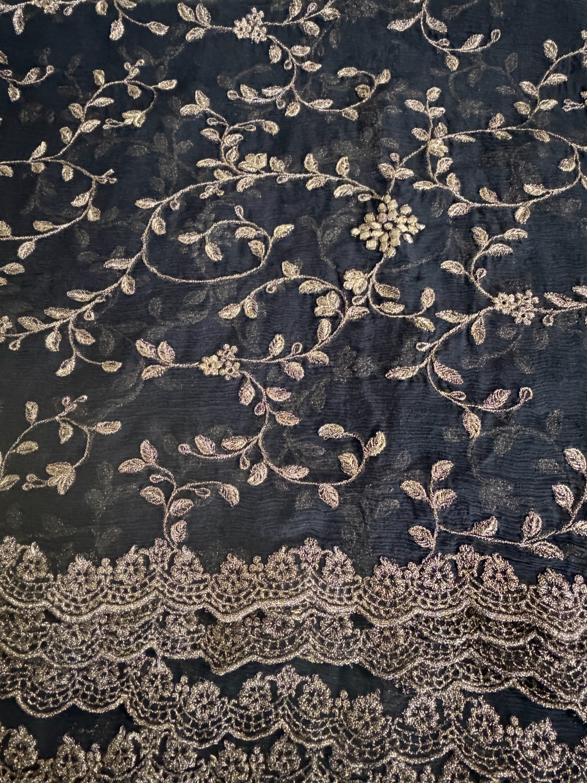Black Chiffon Fancy Dupatta Gold/ Zari Embroidered Pakistani Indian