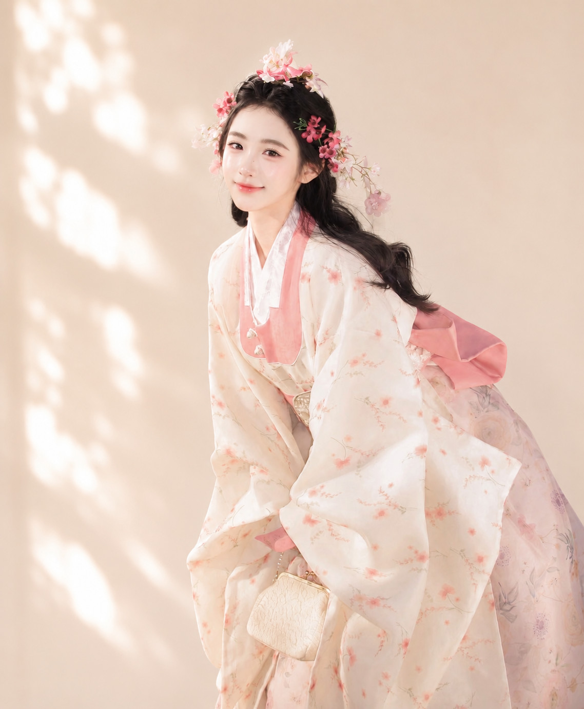 Pink Princess Korean Hanbok Dress Flowing Wide Sleeve Court Style