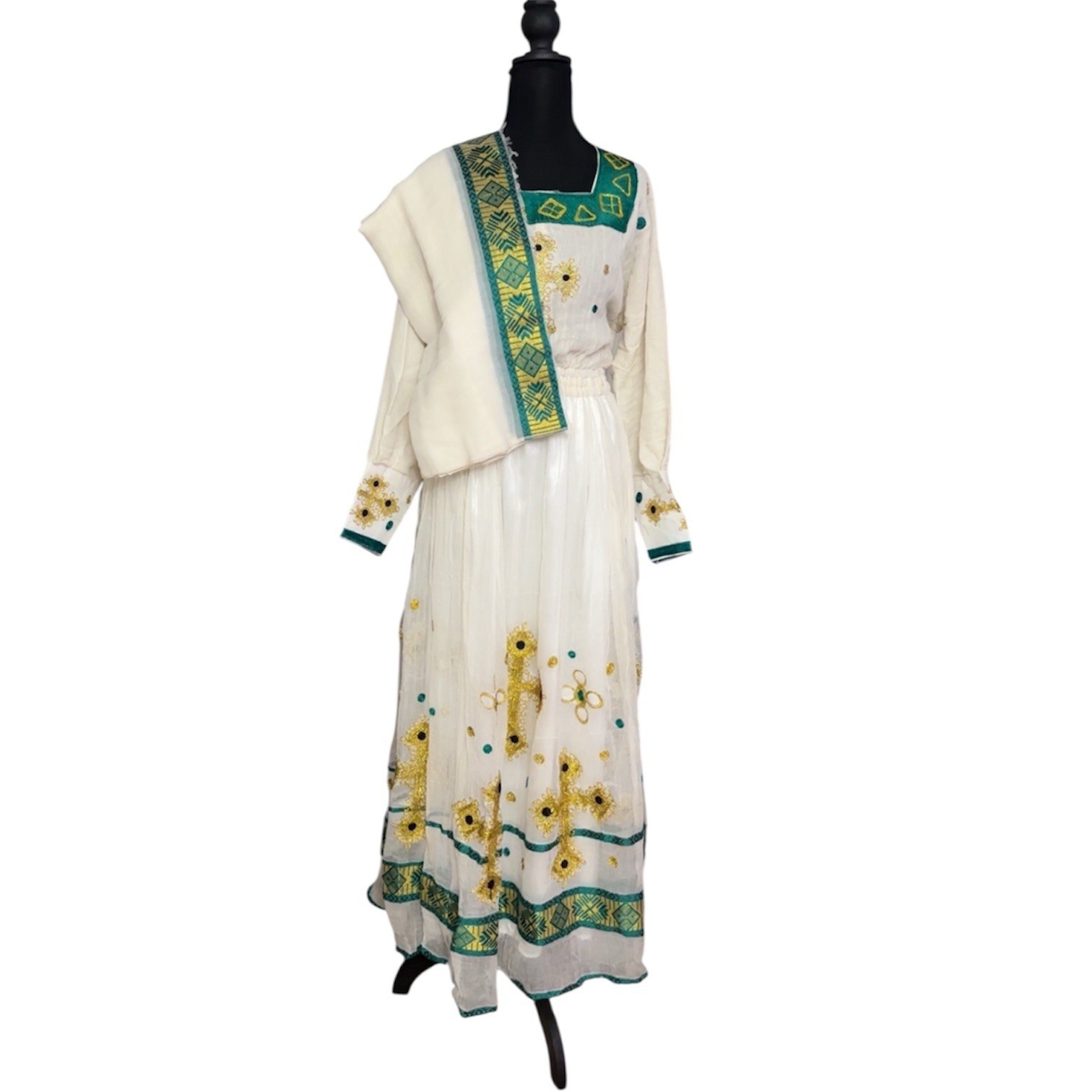 Ethiopian Eritrean Handmade Habesha Dress One Size Fits All 100% Cotton New NWT