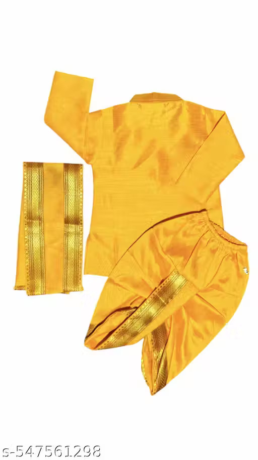 Kids/Boys Ethnic Wear South Indian Yellow Color Dupatta With Dhoti Kurta Set….