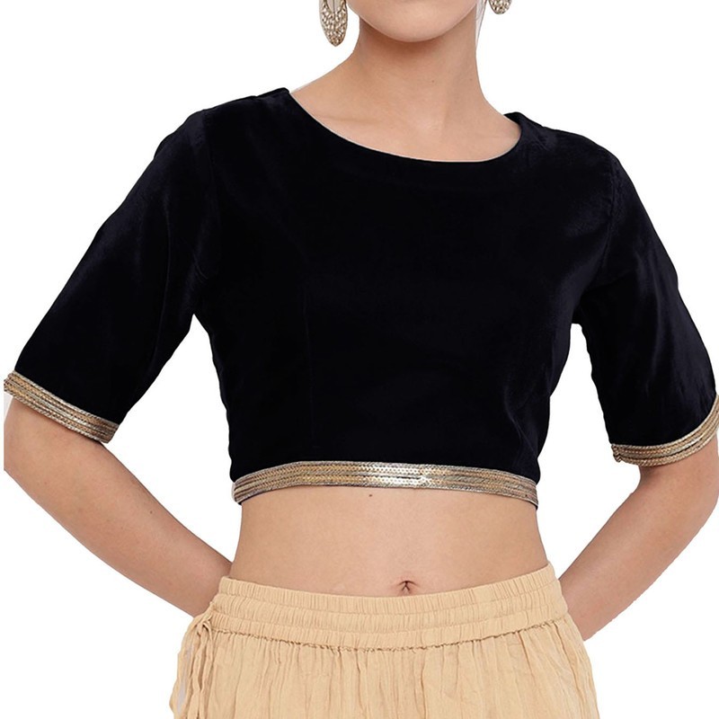 Women’s Velvet Sari Blouse with lace Designer Readymade Stitched Choli Crop Top