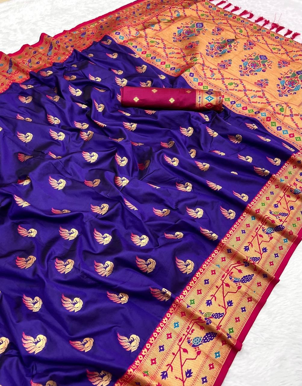 Bollywood Paithani Silk Saree With Stone & Zari Work Designer Party Wear Indian