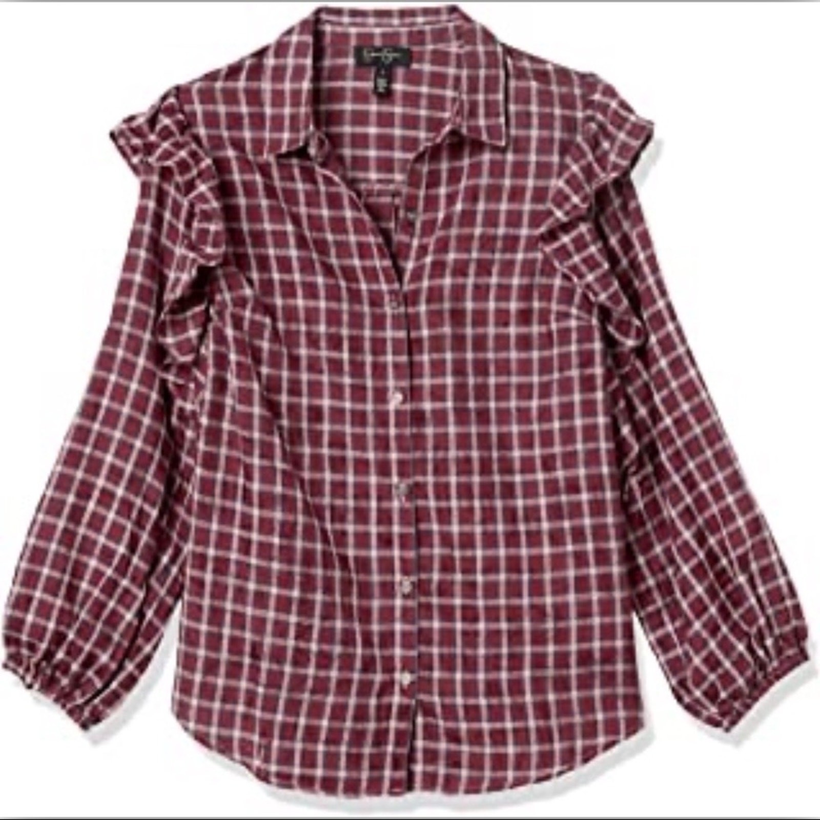 Jessica Simpson Sadie Double Ruffle Burnout Button Up Blouse Top Small NWT
