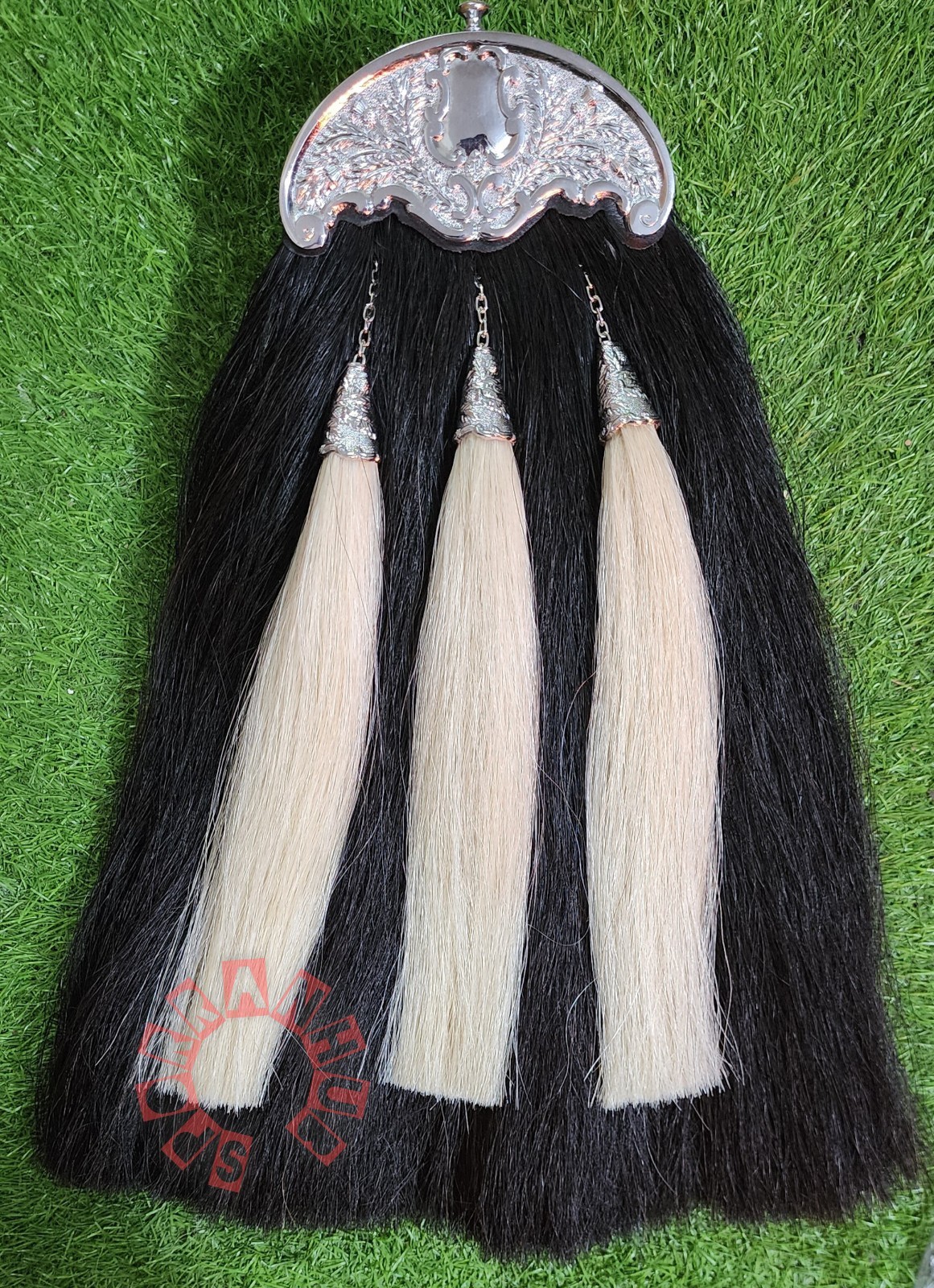 Original Black Long Horse Hair Scottish Traditional Kilt Sporran Thistle Cantle
