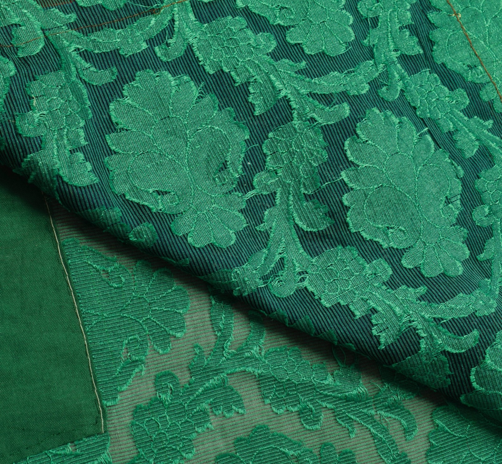 Sushila Vintage Green Patch Work Saree Self Woven Floral Silk Sari Craft Fabric