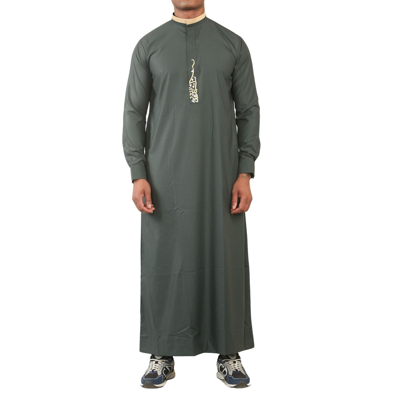 ED-200 – Men’s Green Nehru Round Collar Embroidery Thobe