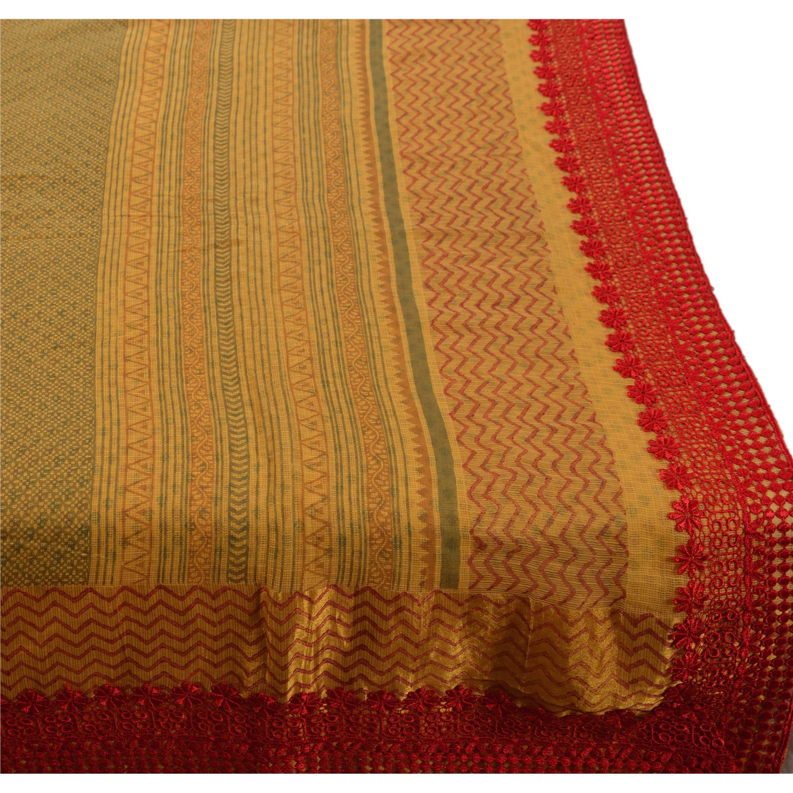 Sanskriti Vintage Sarees Cotton Embroidered Fabric Block Printed Kota 5 Yd Sari