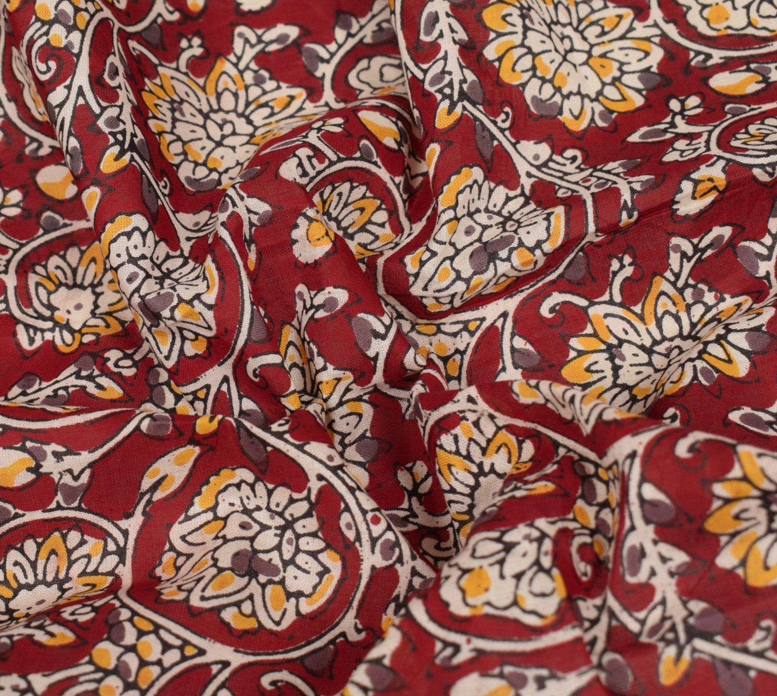 Sushila Vintage Pure Cotton Red Remnant Piece for Women Kalamkari Printed Fabric