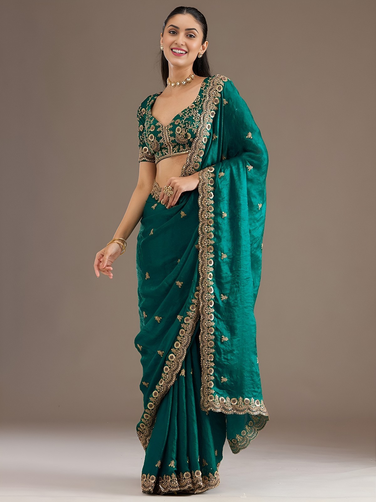 Attractive Designer Tissue Saree With Blouse For Wedding & Party Wear