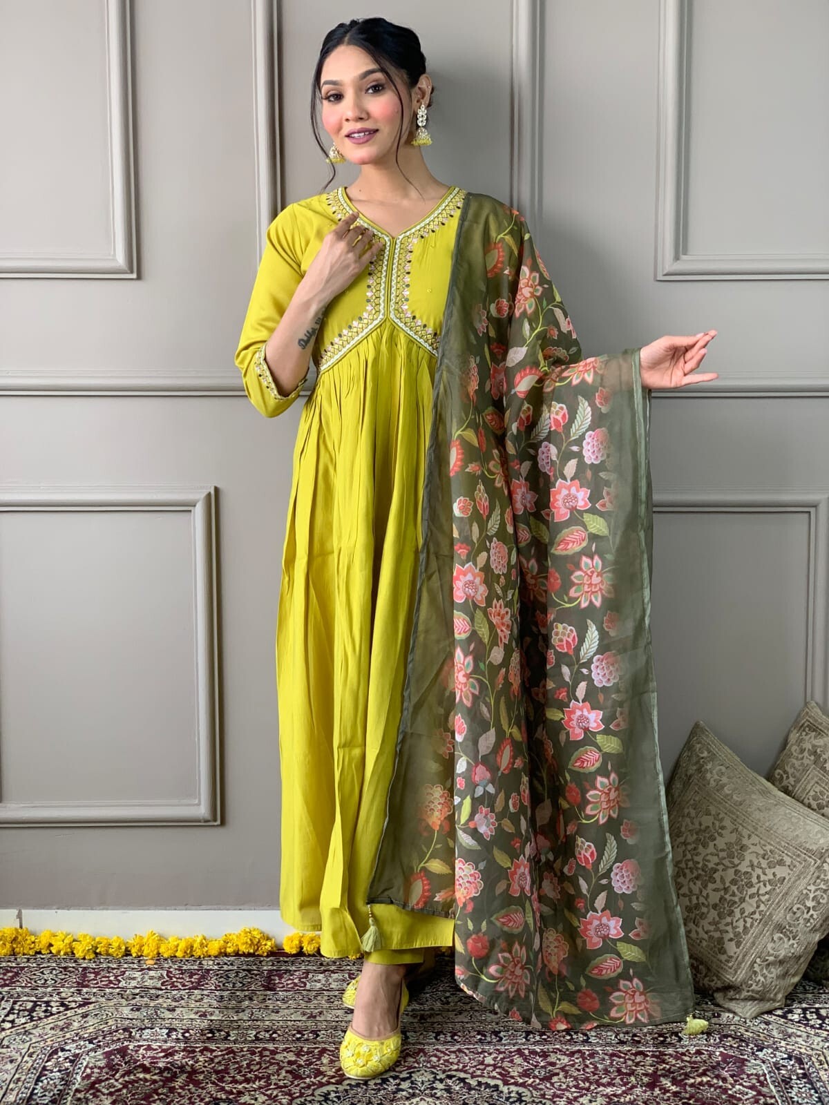 Aliya Cut Kurta Palazzo Dupatta Set Indian Designer Kurti Pant Set Readymade New