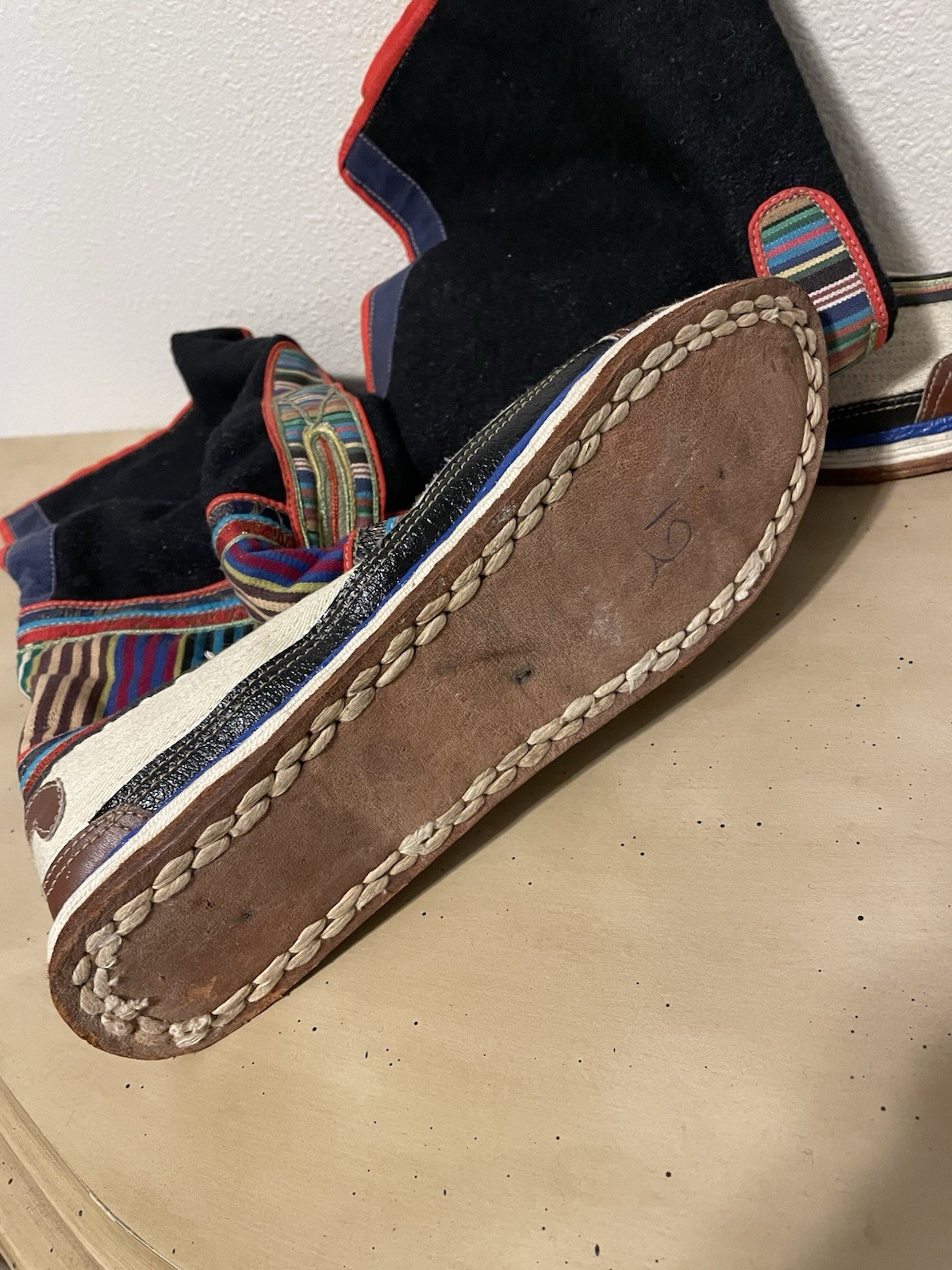 Vintage Mongolian Tibetan Tribal Handmade Wool Felt Leather Snow Boots 12