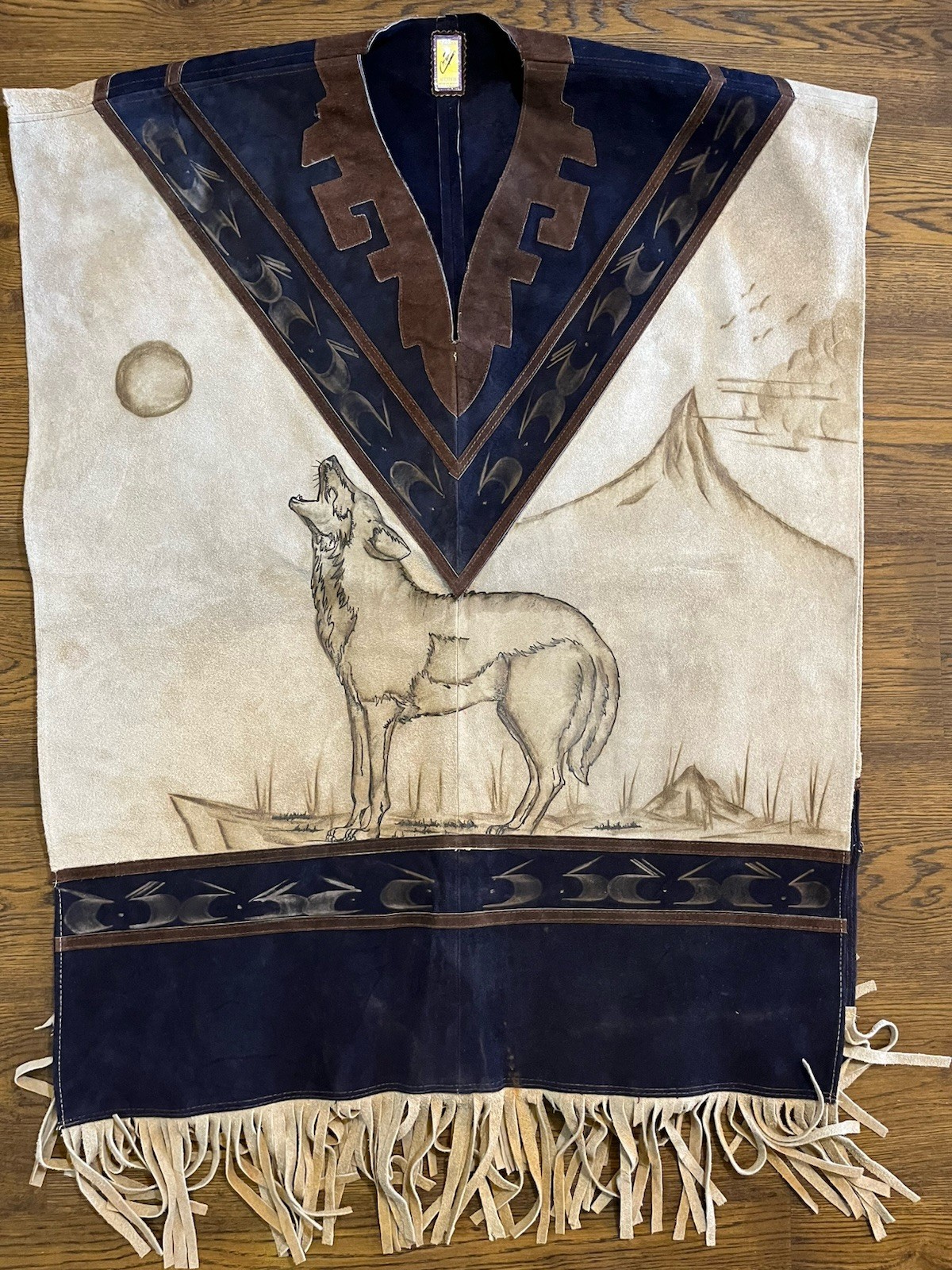 Authentic Leather Handmade Poncho Wolf Artisan Fringe Mejia Made In Mexico