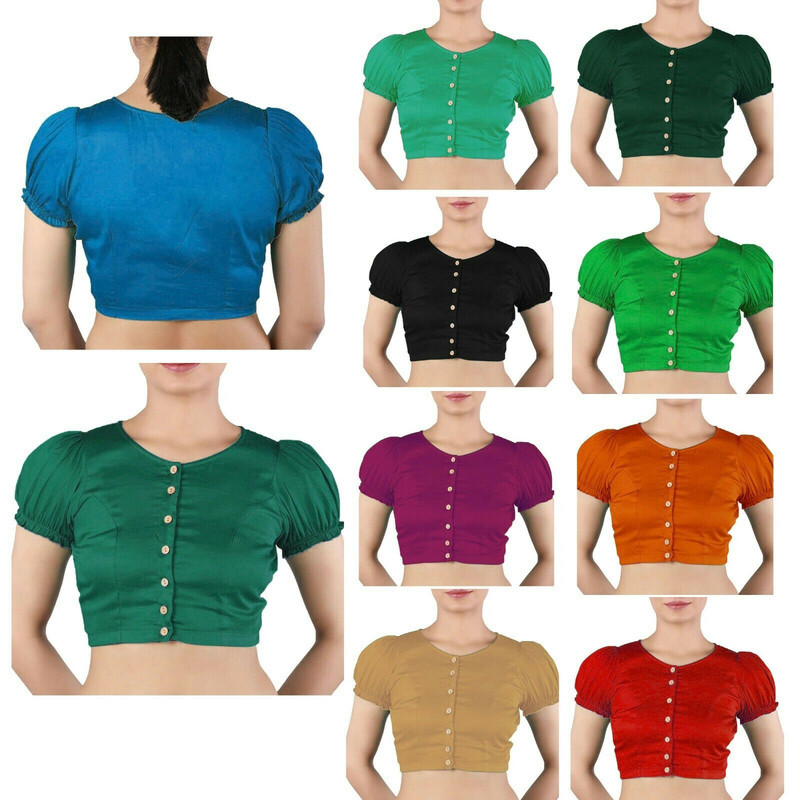 Women’s Cotton Sari Blouse Designer Puff Sleeves Readymade Stitched Top Choli
