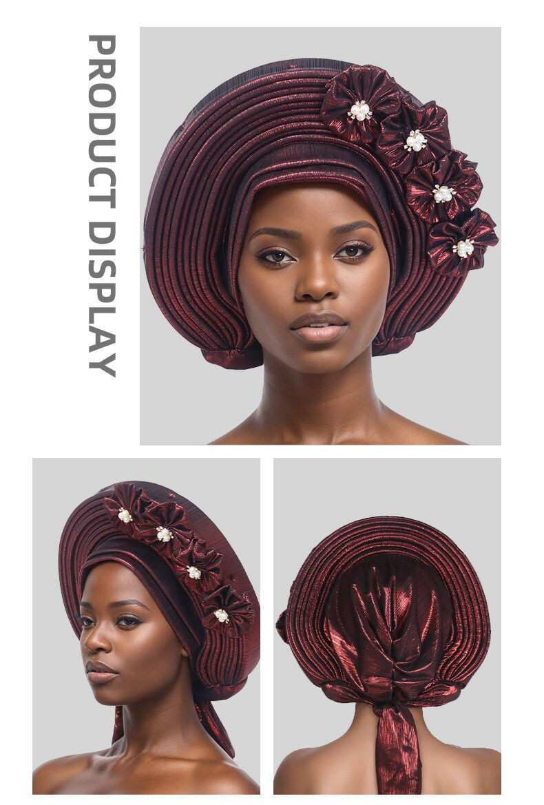 Auto Gele Headtie Head Wrap Caps Women Hats Multilayer Pleated African Headwear