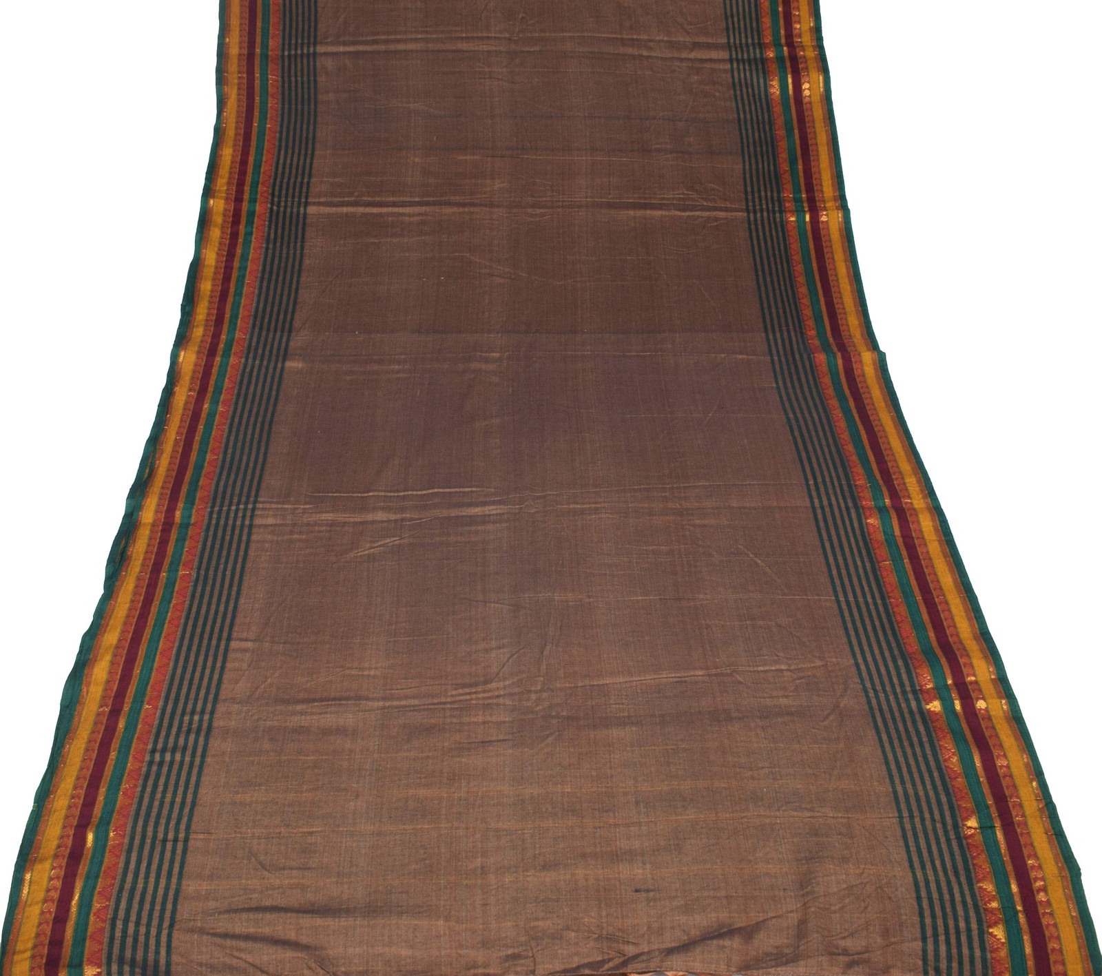 Sushila Vintage Brown Narayanpet Saree Pure Cotton Zari Woven 6YD Sari Fabric