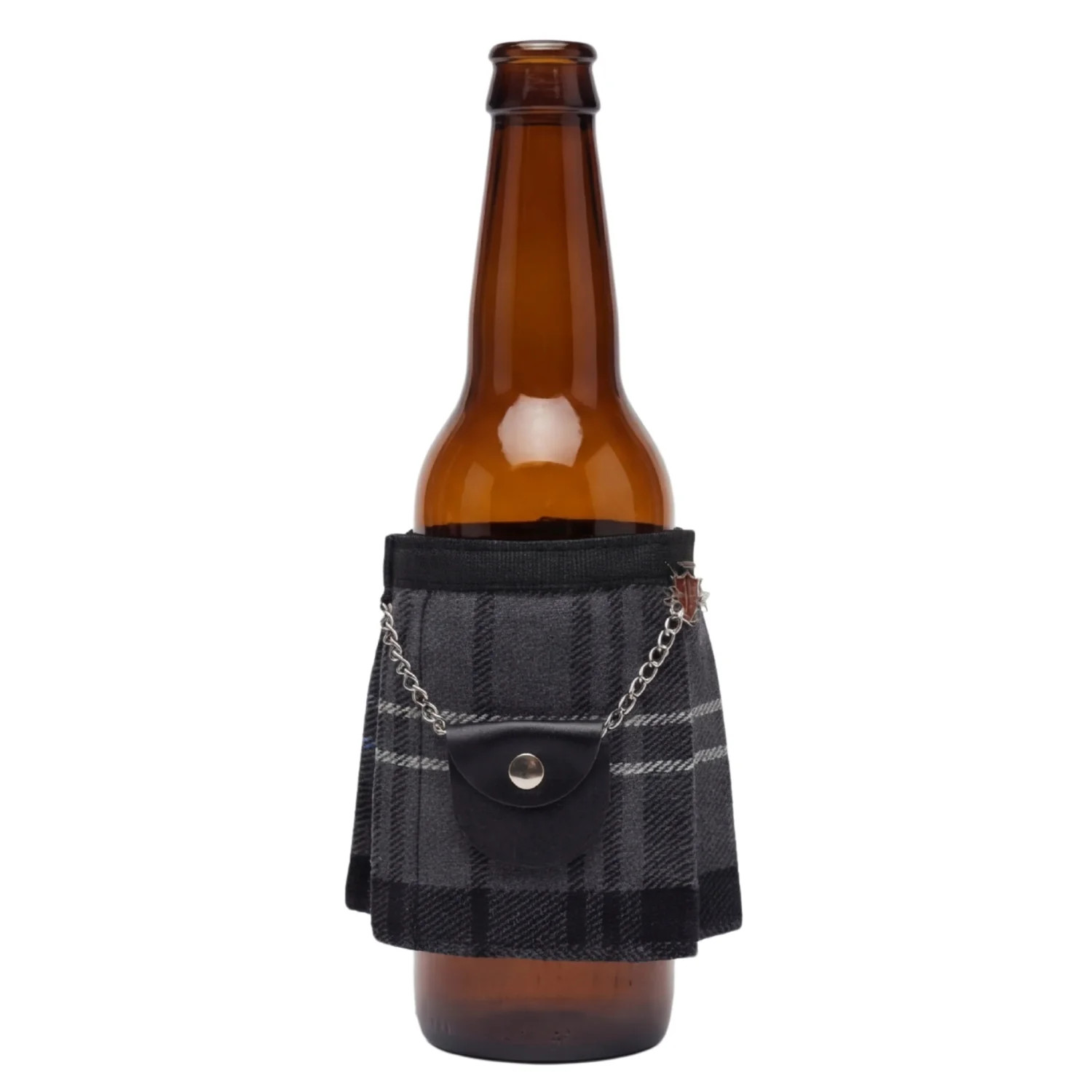 Hamilton Grey Kilt Beer Bottle Cover Koozie with Mini Sporran Design