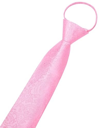 Zipper Ties for Men Pre-Tied Tie Set Silk Paisley Adjustable Necktie A Pink
