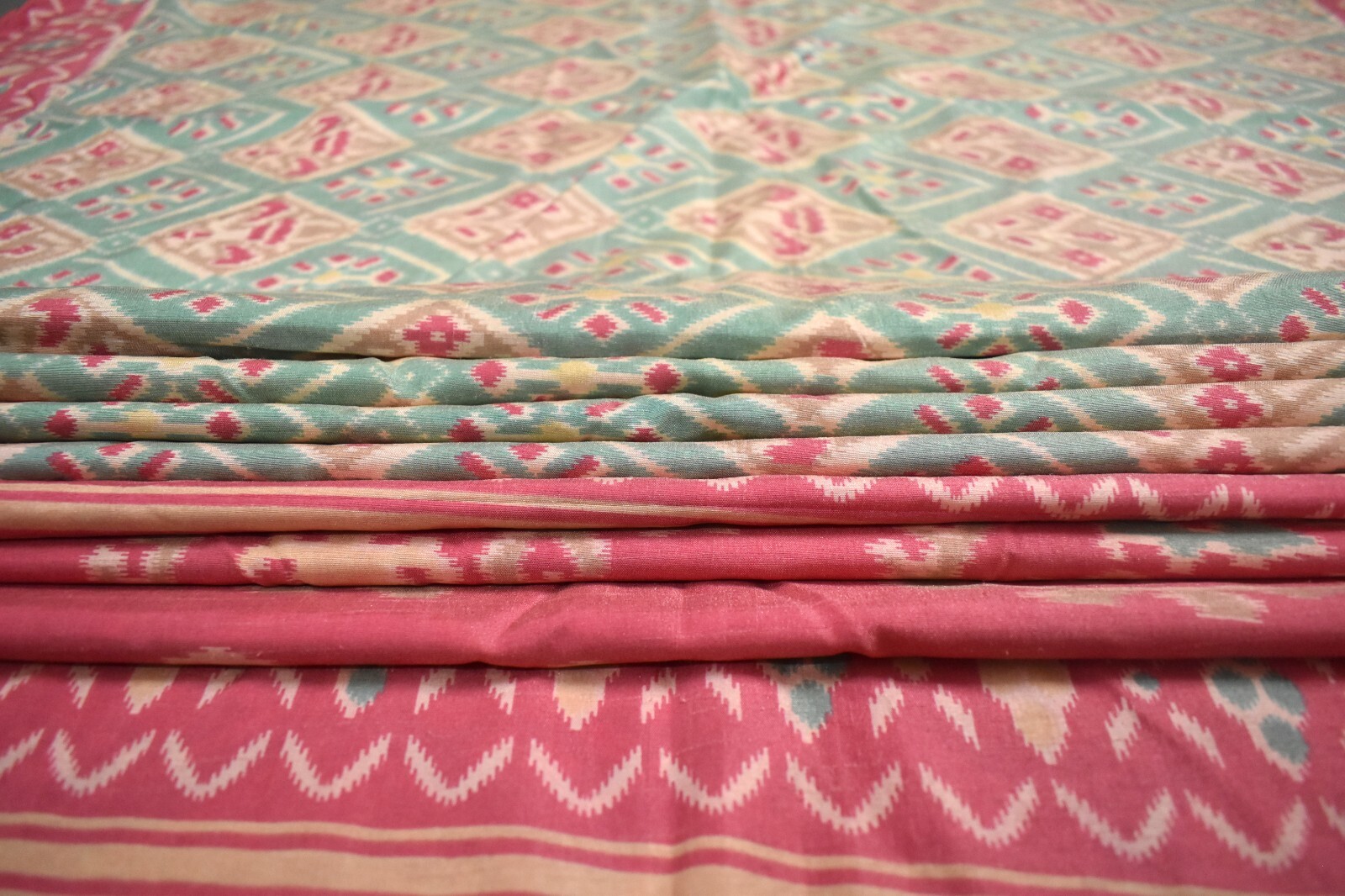 FNC Vintage Green Sarees Sambalpuri Woven Ikat Art Silk Sari Fabric 5Yd
