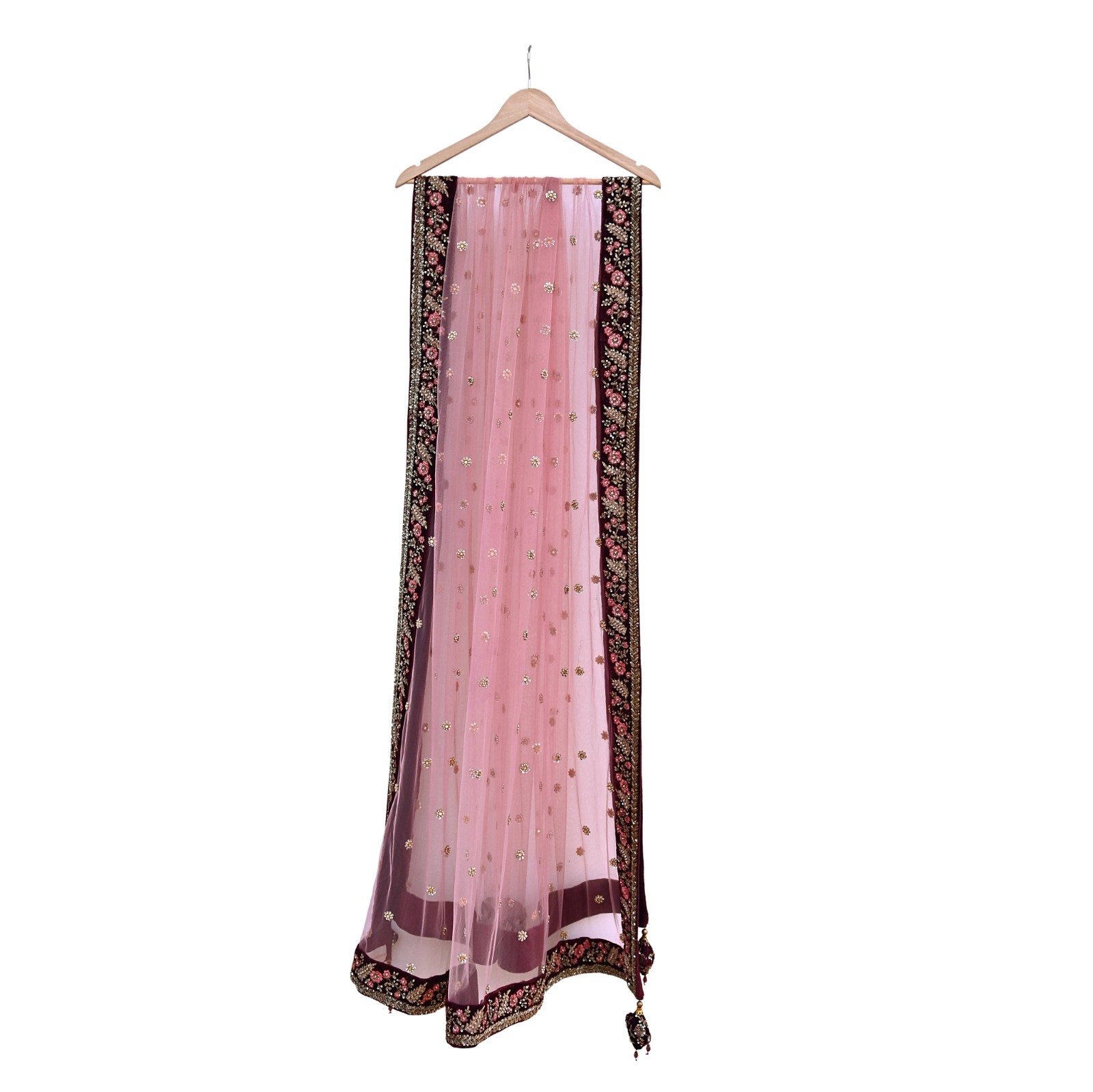 Indian Heavy maroon & pink Net/velvet Hand Embroidered Designer Lehenga 3pcs Set
