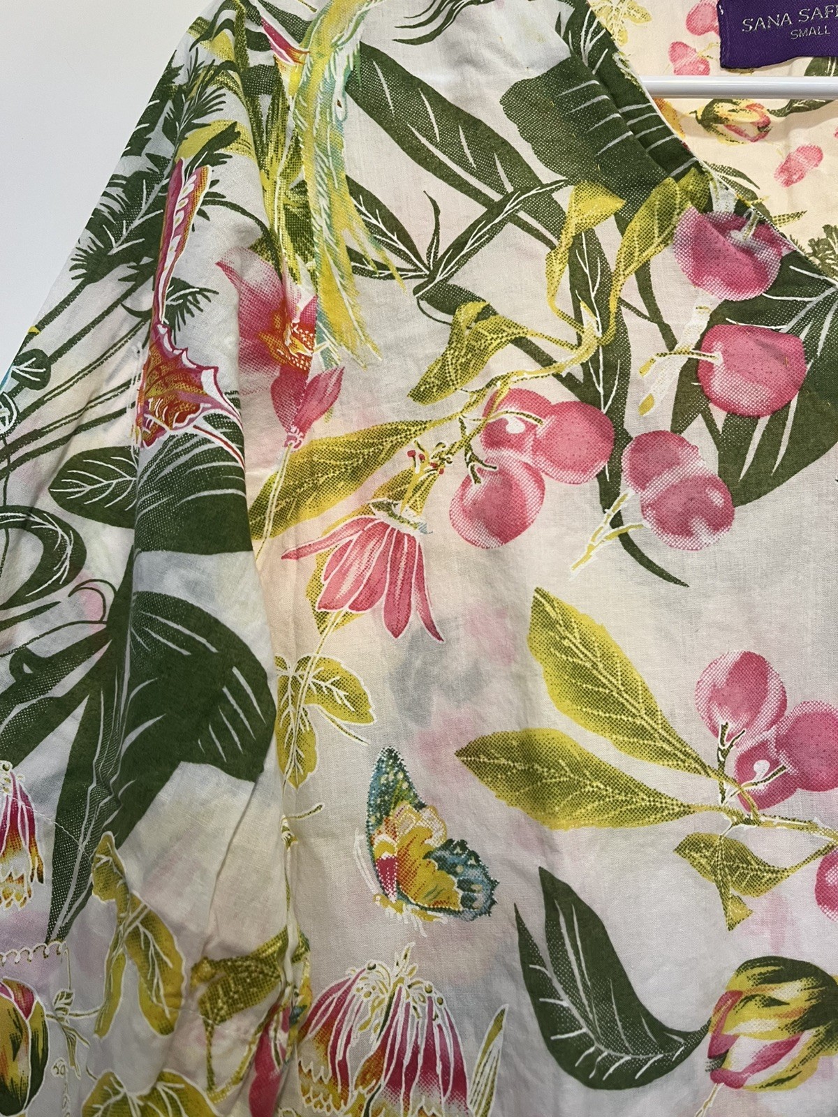 Sana Safinaz Pakistani Indian Floral Long Sleeve Floral Birds Cotton Tunic S