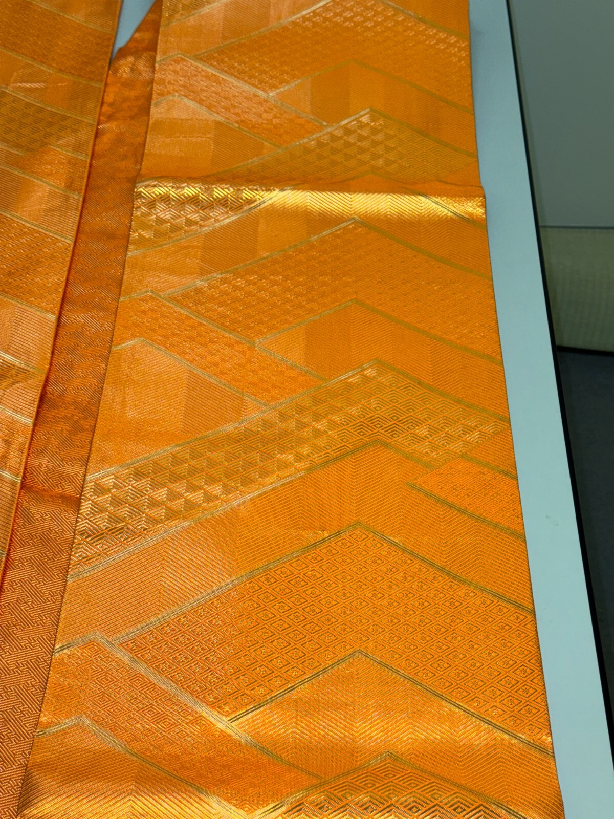 Japanese Vintage Kimono Fukuro Obi silk orange expensive tradition 170×12.2in