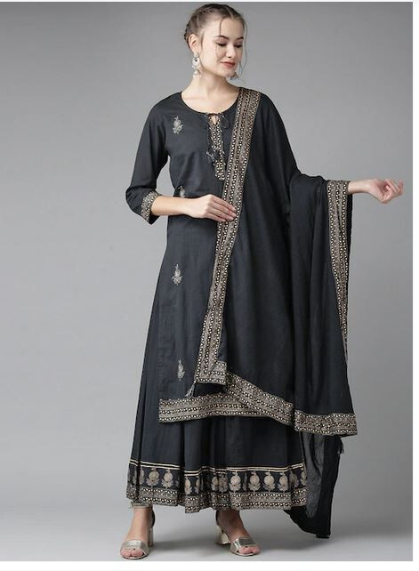 Women Stitched Salwar Kameez suit Kurti Palazzo dupatta Navy blue