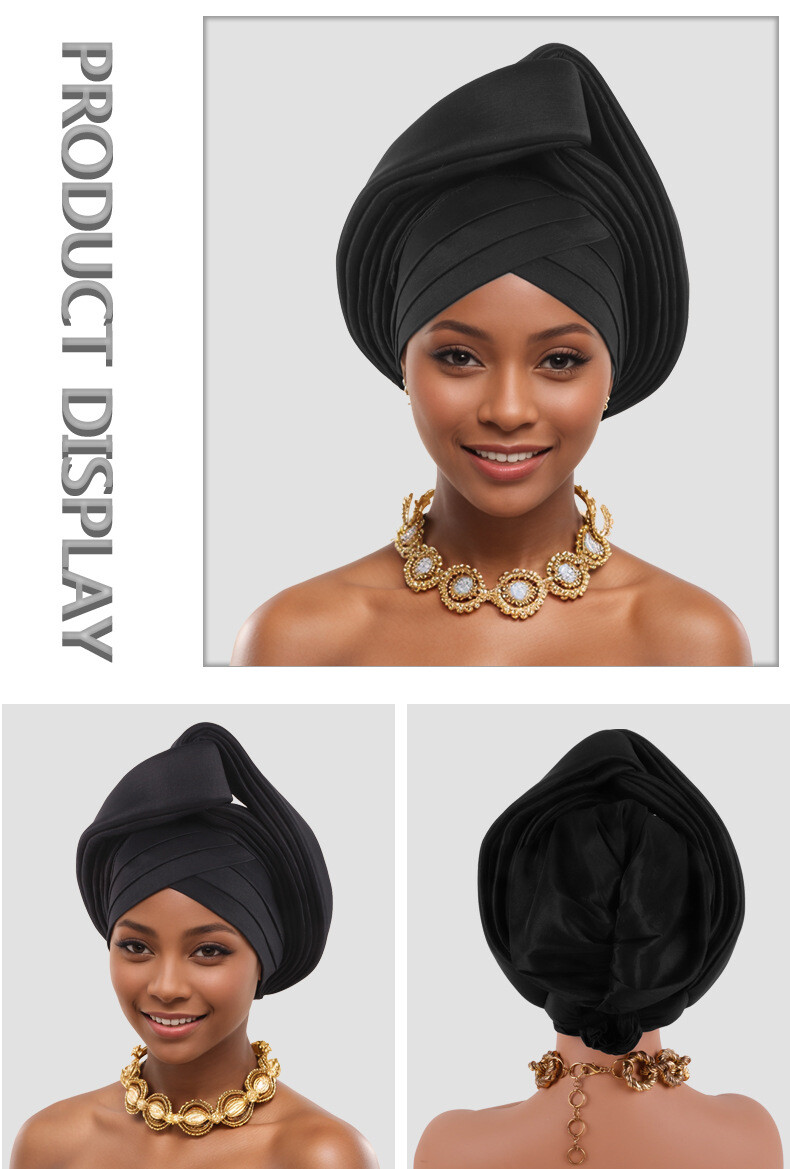African Nigerian Women Head Wrap Hat Aso Oke Auto Gele Headtie Cap Islamic Hats