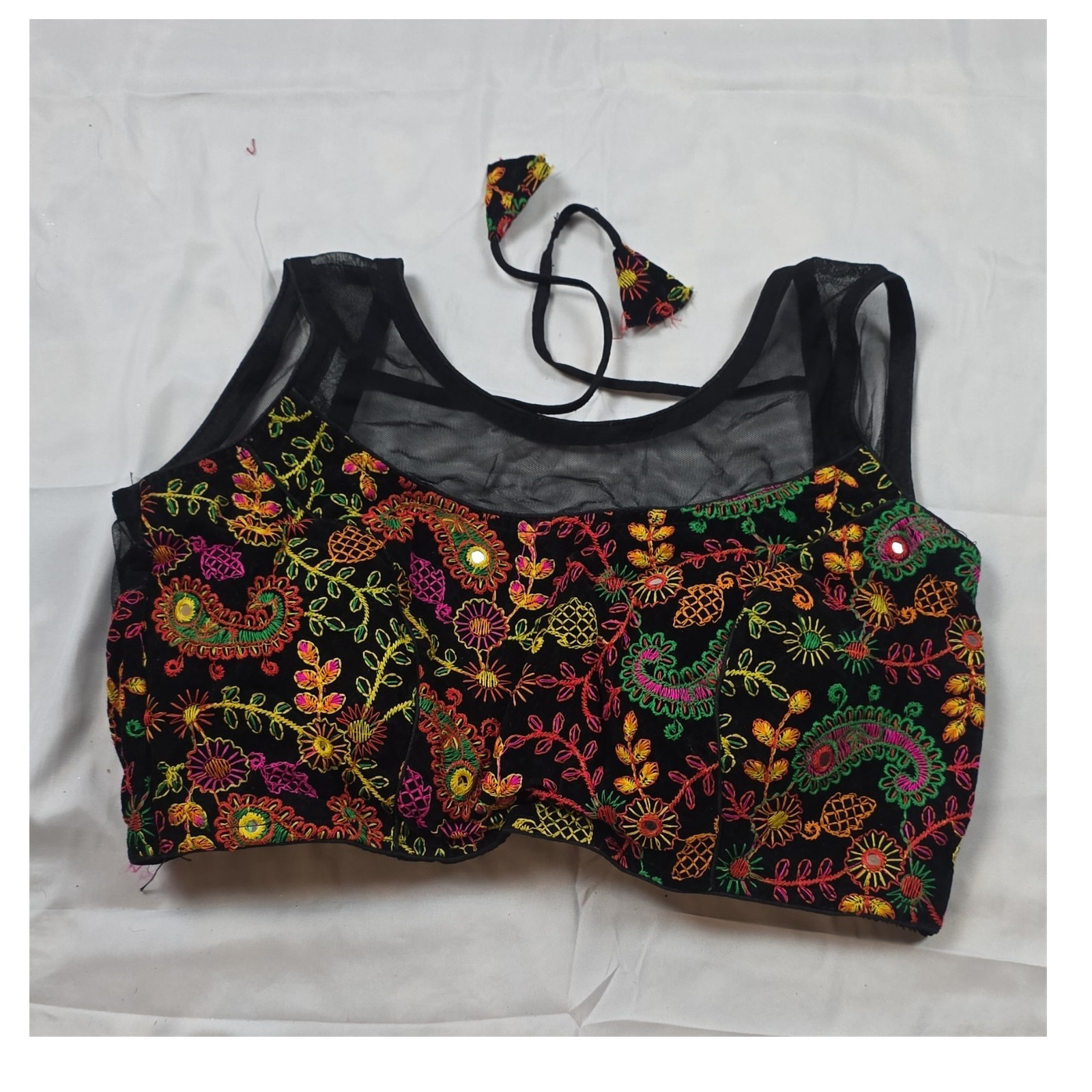 Black and Multicolor Floral Embroidered Choli for Women, Mesh Blouse