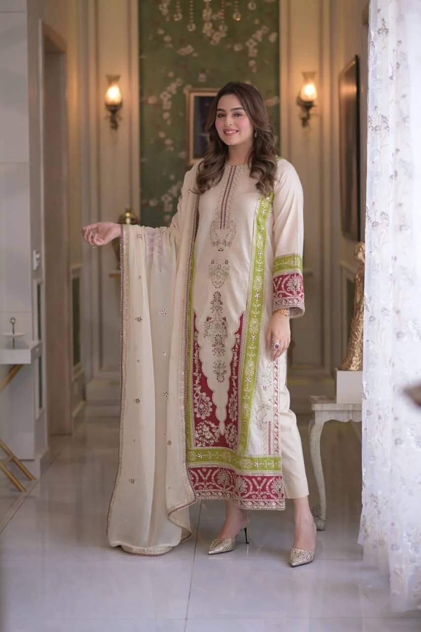 Presenting New Heavy Roman Silk Salwar Kameez With Dupatta For Wedding Wear