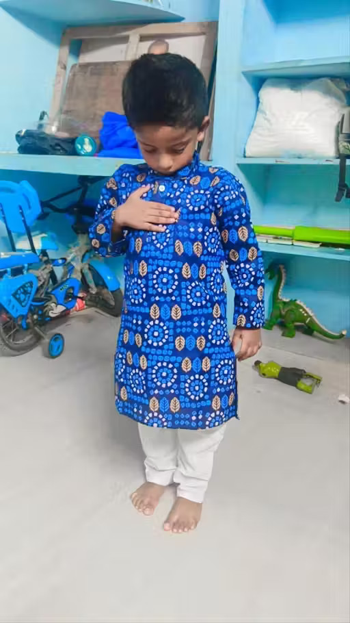 Boys Festive & Party Wear Printed Cotton Blend Kurta with Pyjama Set Ethnic Wear