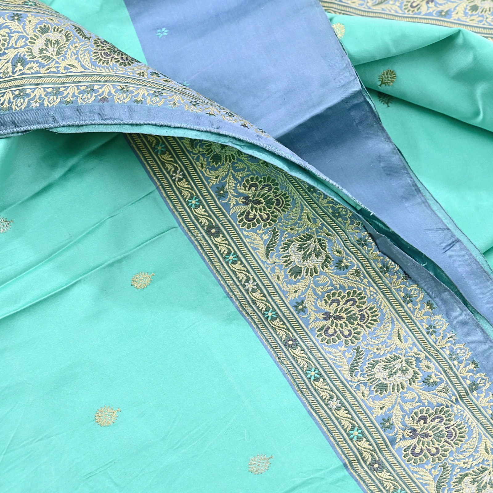 Indian Vintage Sari Heavy Pure Silk Woven Banarasi Brocade Saree Fabric 5Yd