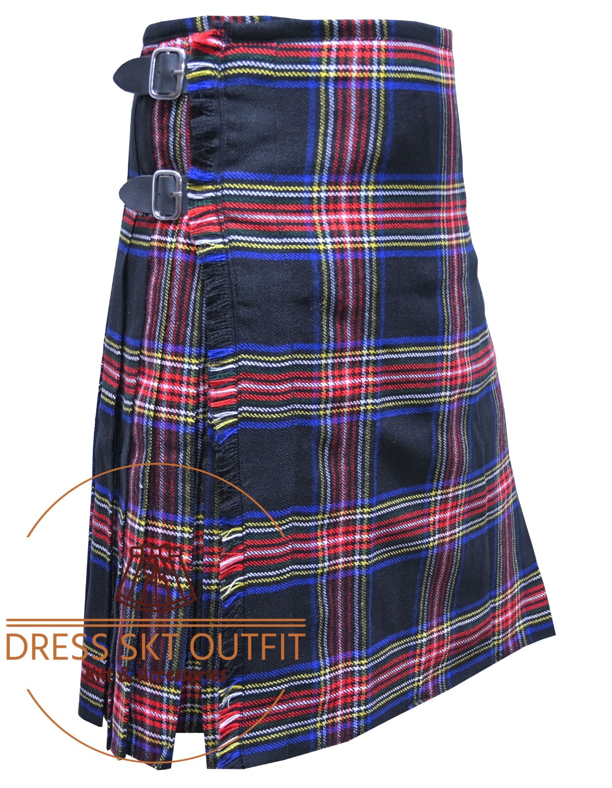 Scottish Traditional Black Stewart Tartan 8 Yard Kilt For Men’s Custom Size