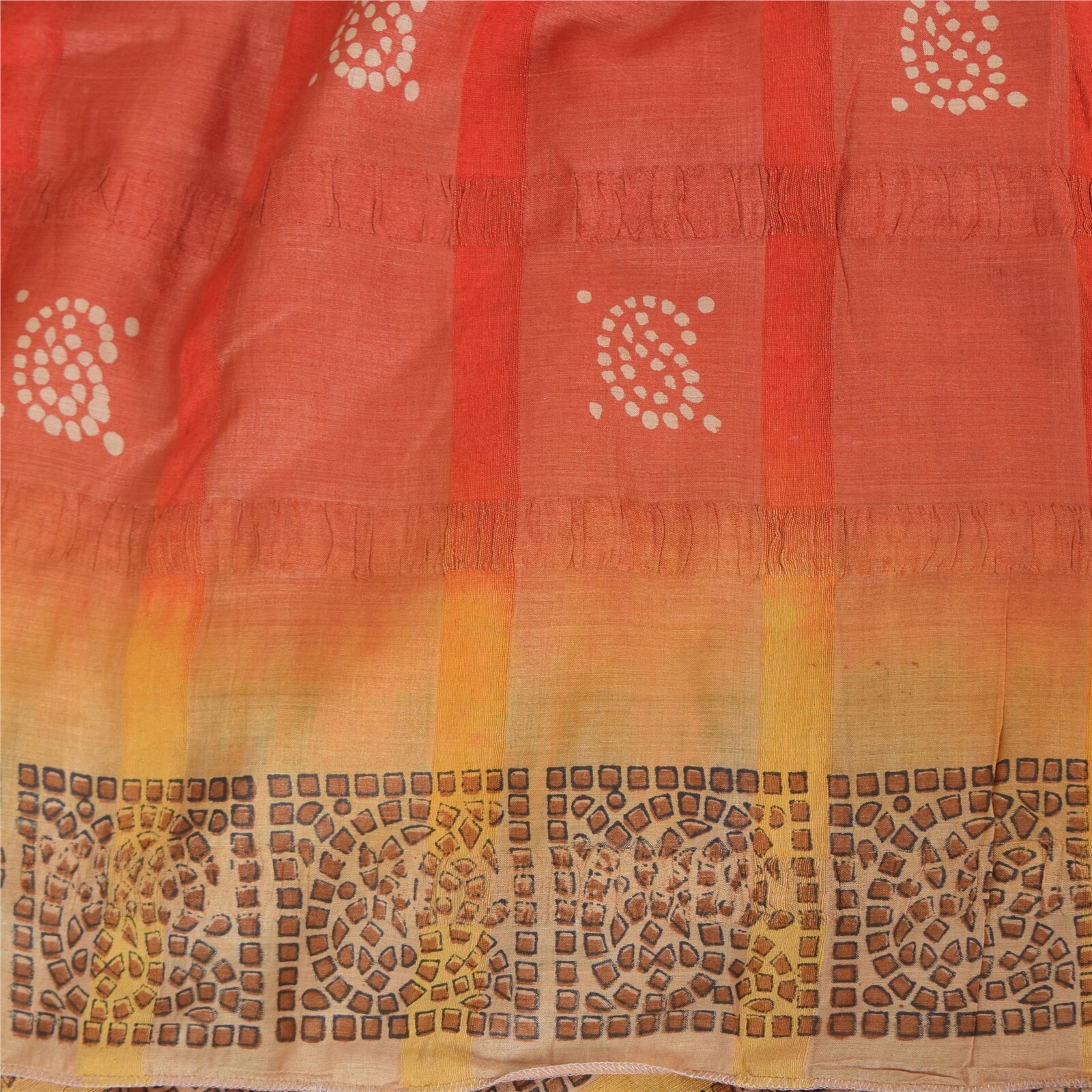 Sanskriti Vintage Indian Brown/Red Sarees Pure Silk Printed Sari 6Ydcraft Fabric
