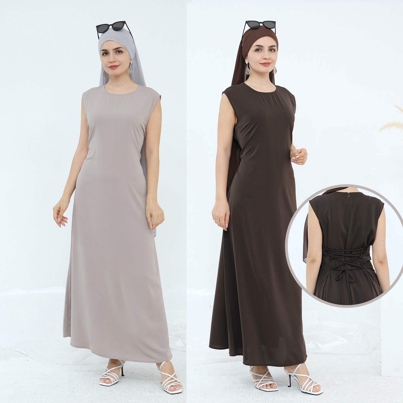 Eid Muslim Robe Arab Solid Color Lnterior Dress Sleeveless Abaya Femme Modest