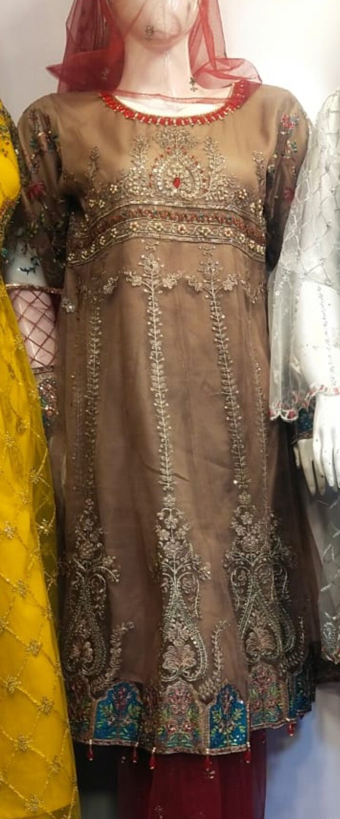 Ladies Ethnic Pakistani Net And Silk Salwar Kameez 3-PC suit Medium size