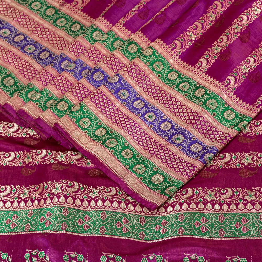 Sanskriti Vintage Pink Pure Satin Sarees Zari Hand Woven Brocade Banarasi Fabric