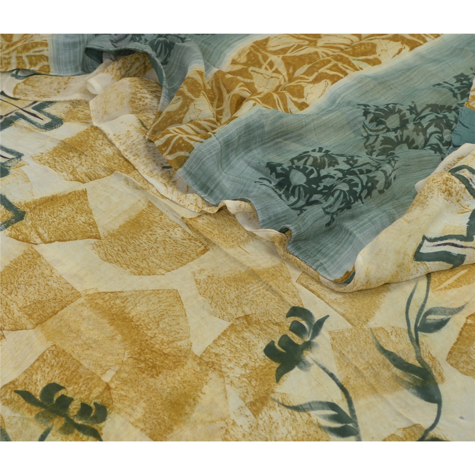 Sanskriti Vintage Cream/Green Sarees Pure Georgette Printed Sari Craft Fabric
