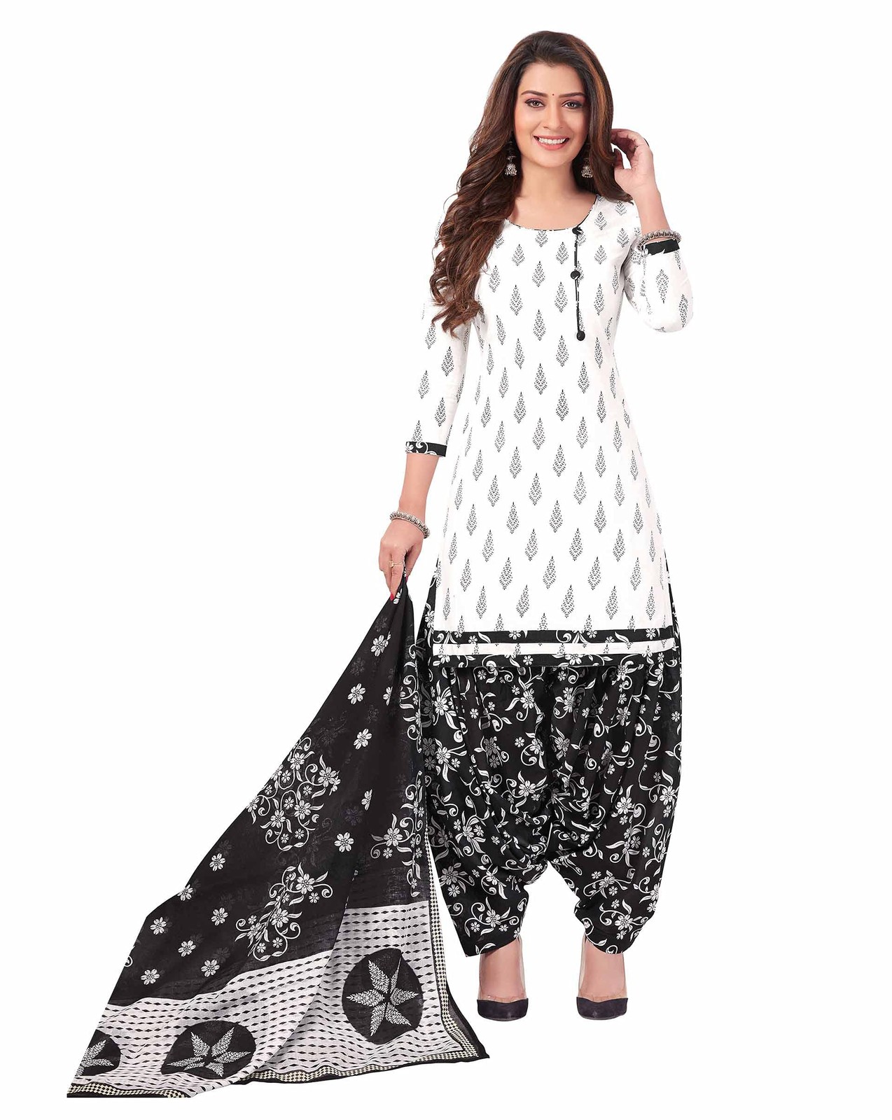Miraan Cotton Readymade Salwar Suit White 3XL | BANDCOLOR915