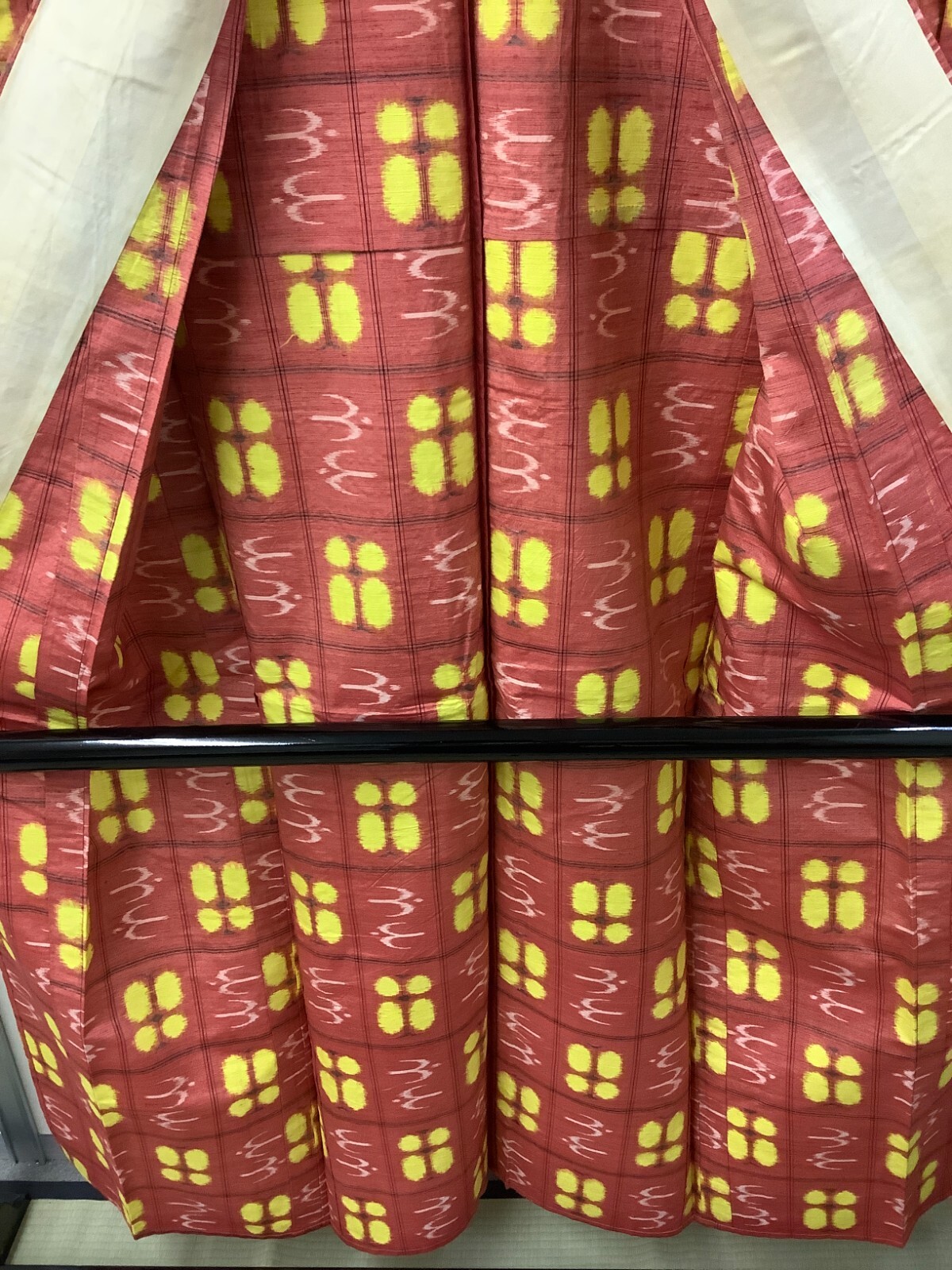 Japanese Vintage Kimono Pure Silk red Tumugi Expensive Dirt Height 62.99in
