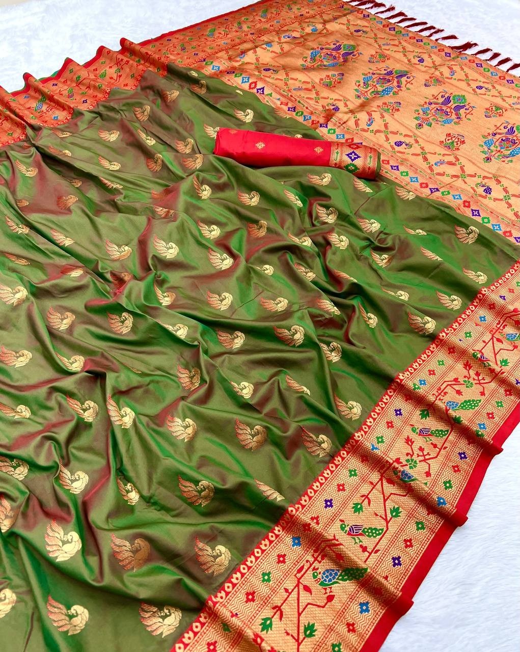 Pure Silk Paithani Saree With Organza Pallu Designer Party Wear Wedding Sari