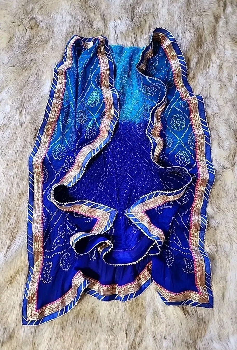 NEW BEAUTIFUL Indian dupatta Bollywood Ruffled Embroidery Blue Aqua Chiffon