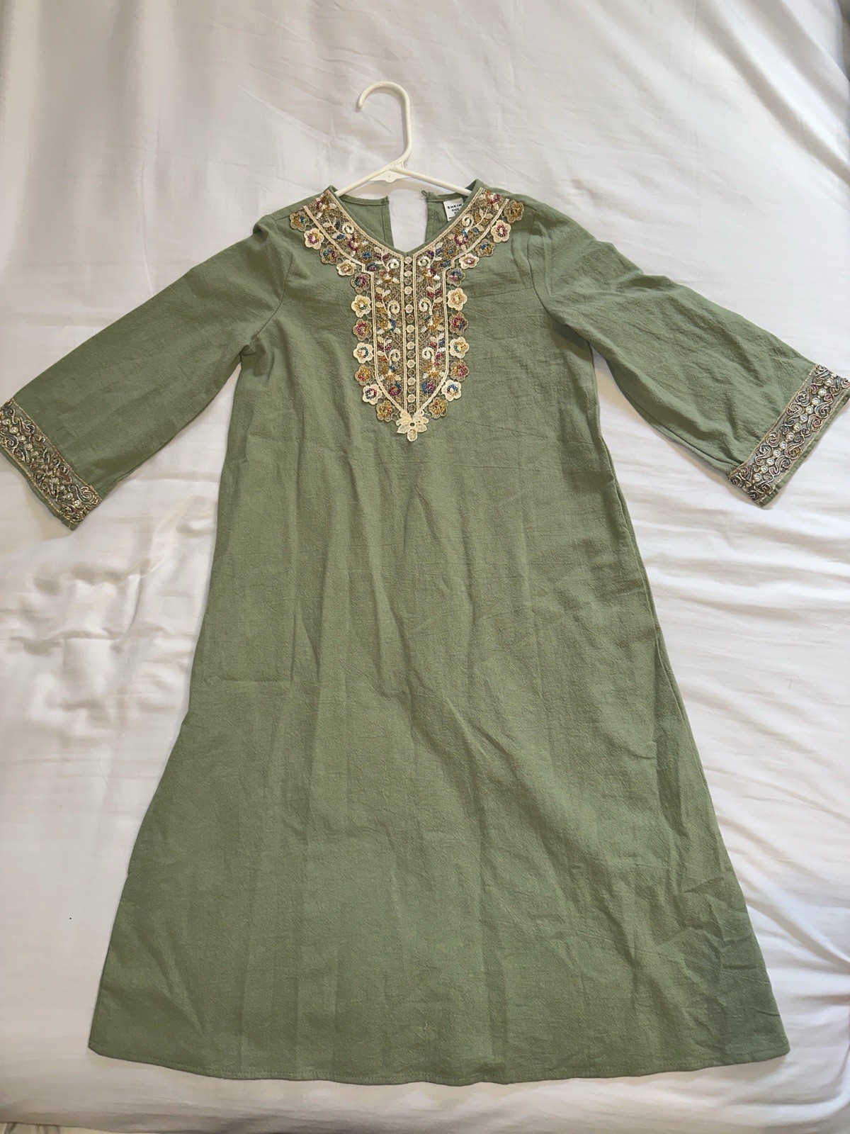 Girls gandoura or caftan green mint for 4 /5/6 years old Woven Long Sleeve Tunic