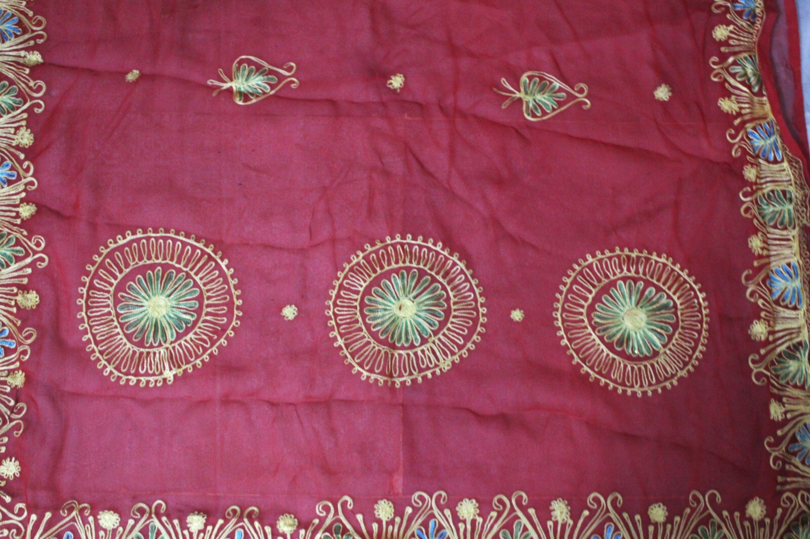 Bridal Red Dress Women Wrap Sari Used Embroidered Sewing Indian Vintage Saree 5Y