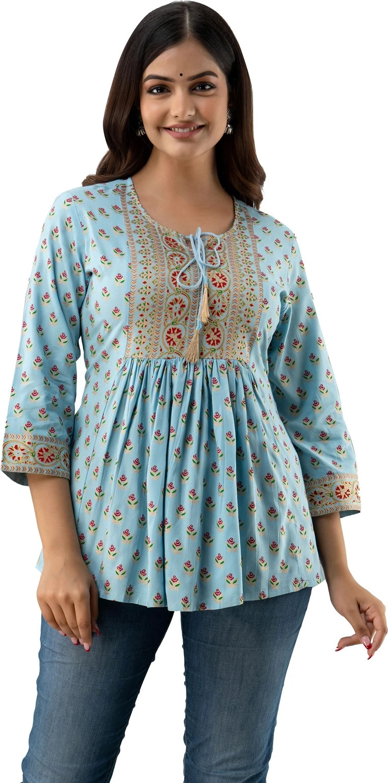 Women Casual Regular Fit Printed Kurta Top Designer Bollywood Tunic Kurti Dress